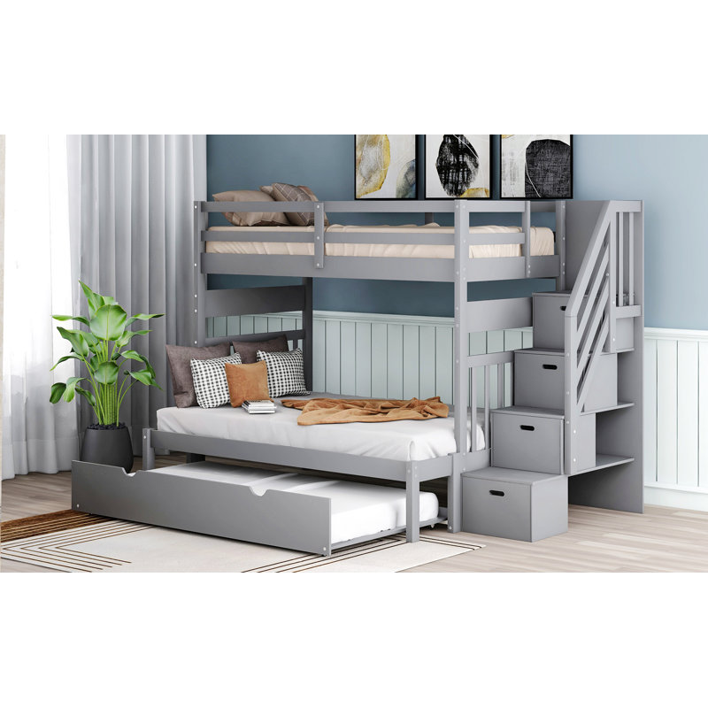 Lit mezzanine avec lit gigogne en bois