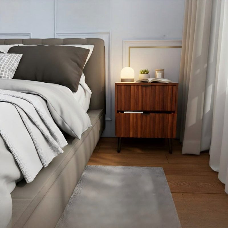 Wooden nightstand equipped with two storage drawers.