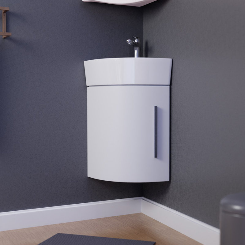 Eutropia White Corner Bathroom Cabinet Sink Wall Mount With Faucet Drain and Overflow, White