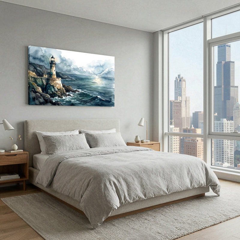 Art mural sur toile, "Phare sur les falaises rocheuses", L 32 po x H 16 po