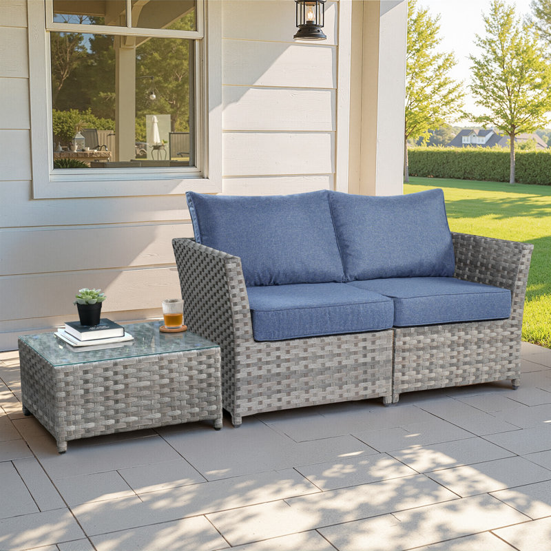 Fauteuil modulaire d'extérieur sans assemblage requis avec coussins et table, Denim Blue