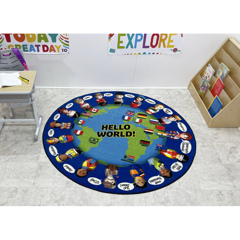 Tapis rond bleu touffeté, Rond 6 pi