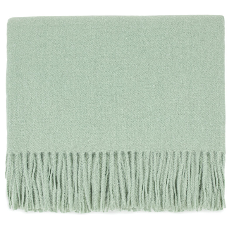 Green Wool Luxurious Fringe Throw Blanket