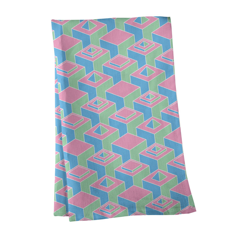 Serviette de thé skyscrapers Patricia Geoffrey, Vert / Rose / Bleu, Sergé de coton