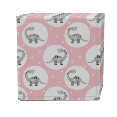 Fabric Textile Products, Inc. Napkin Set Of 4, 100% Cotton, 20X20", Dinosaur Polka Dots Pink