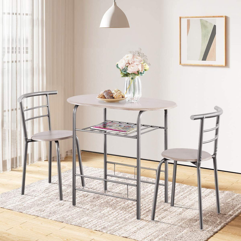 Volmer 3 - Piece Bistro Dining Set, Gray/Silver