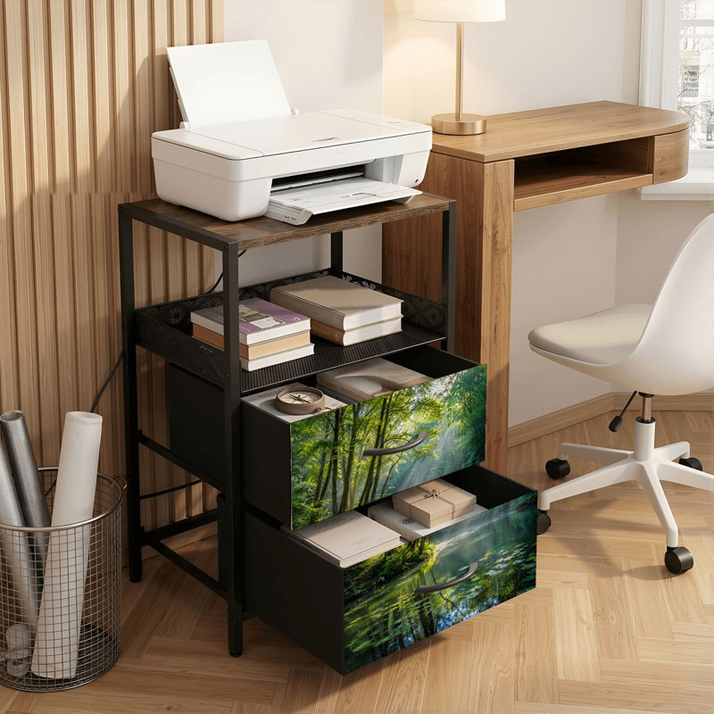 Table de chevet 2 tiroirs avec station de charge, table de chevet avec ports USB et amp; Imprimé Outlets Outlet