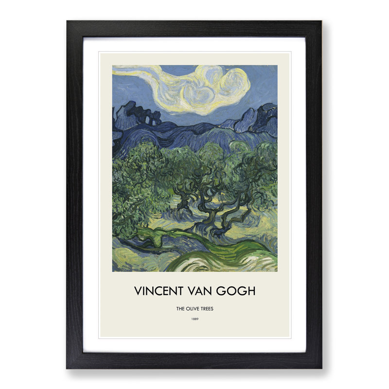 The Olive Trees by Vincent Van Gogh - Picture Frame Painting, 36cm H x 27cm W x 2cm D, Black Framed