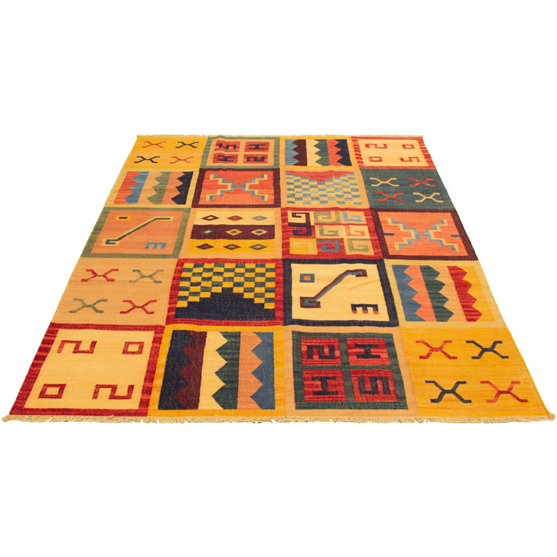 Tapis de la zone en laine orange/rouge 8 pi 2 po x 10 pi 1 po one-of-kind à la main-noué la new age anatolian