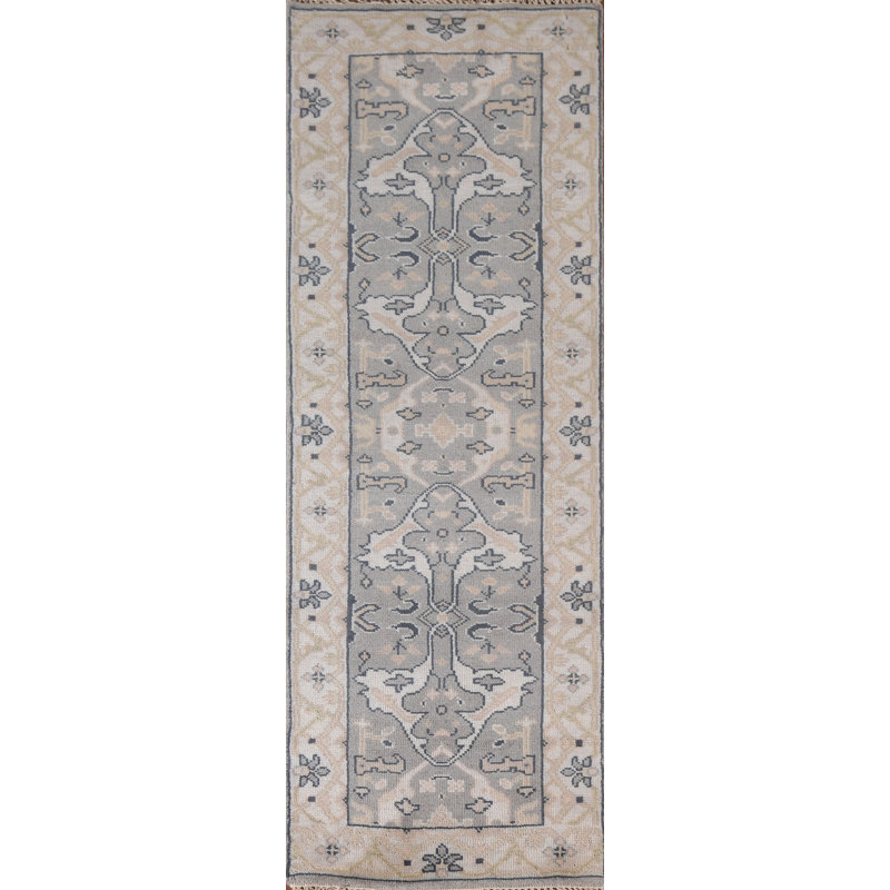 Tapis gris fait à la main Oushak 2 x 8