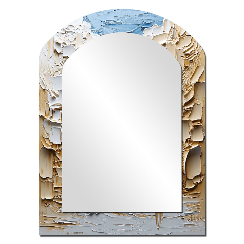 Or et souk de Whitemarrakech au Maroc I - miroir asymétrique marocain, miroir mural unique à arche dorée, impression sur métal