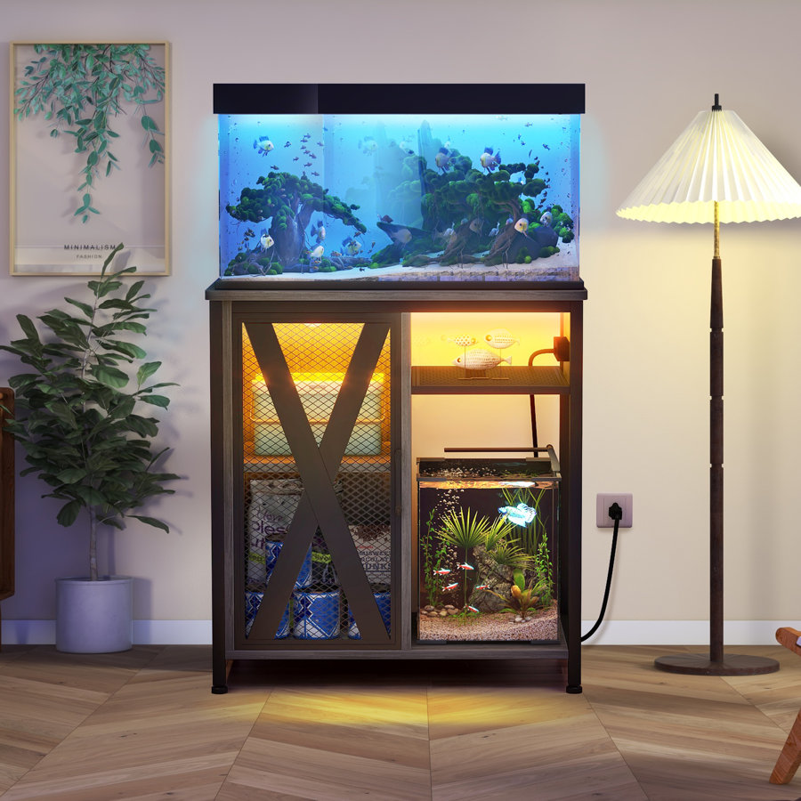Deshayla Rectangle Aquarium Stand with Power Outlets & LED Light