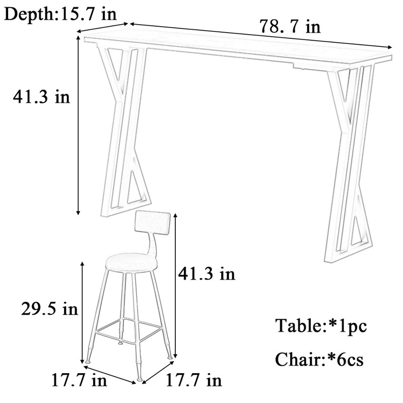Edenfield, Noir, 7 pièces: table, 6 chaises, Noir