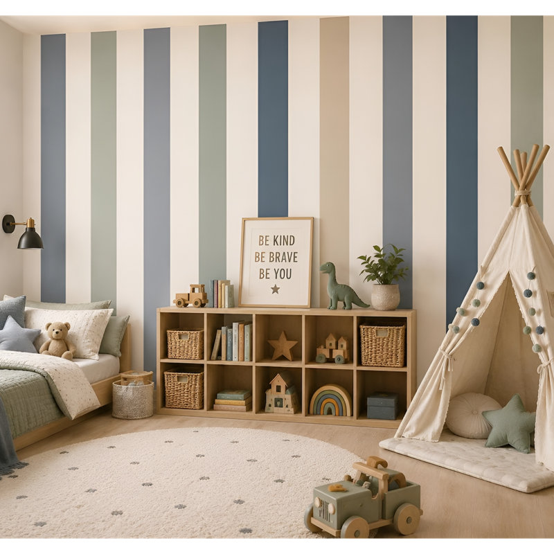Ensemble de 10 décalcomanies murales à rayures verticales 96 pouces Wilderness, H 96 po x l 50 po, Blue/Green/Beige/Grey