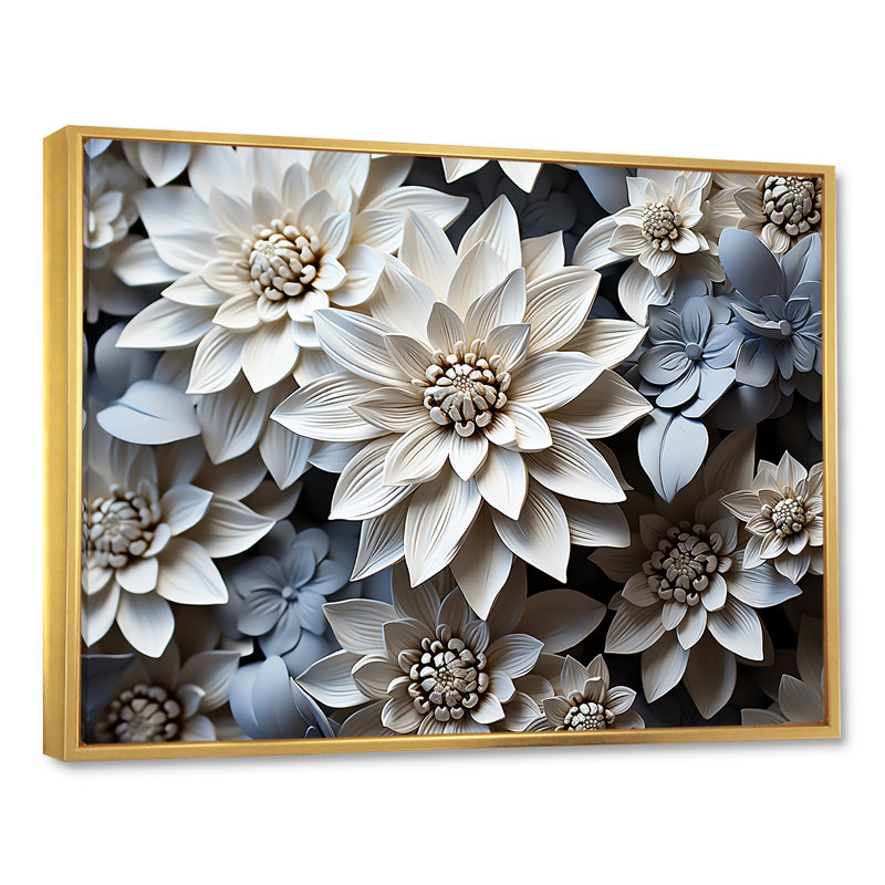 Monochromatique tournesols bleus tranquillité sur toile, Cadre flottant doré, H 12 po x l 20 po x P 1 po