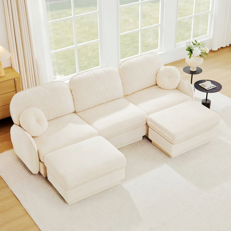 Canapé en U avec repose-pieds mobile pour le salon, 105.1" W, Cream Beige Chenille