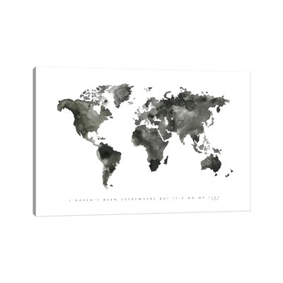 World Map Monochrome 1 Piece Wrapped Canvas Painting