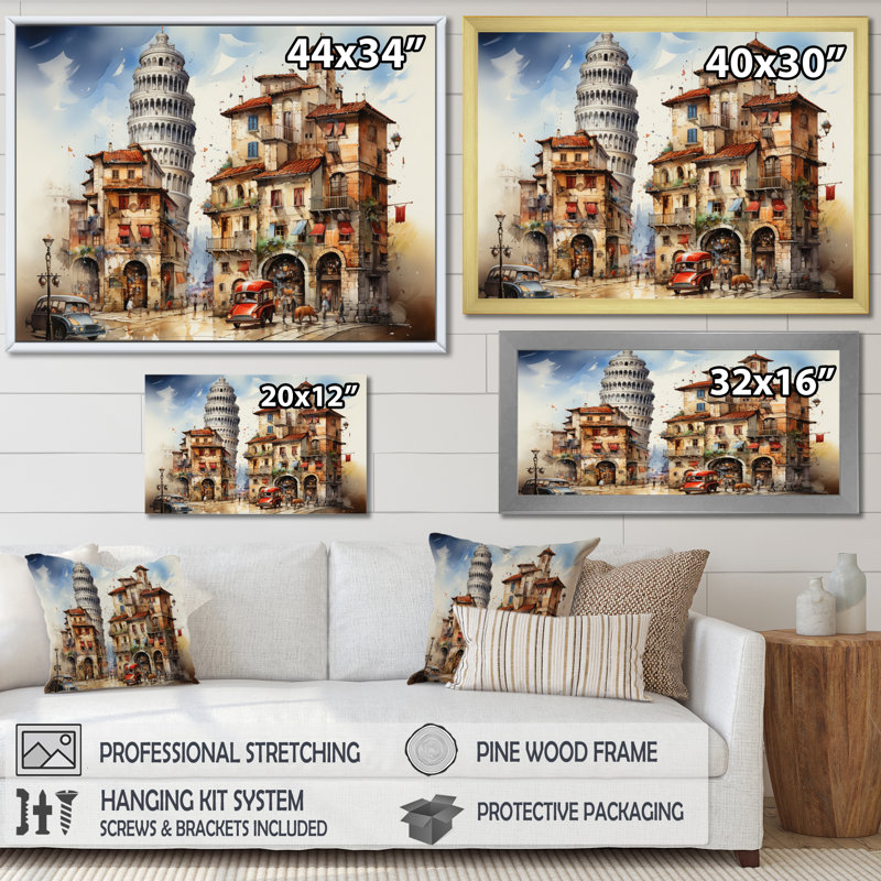 " Italy Leaning Tower Magic ", Black Floater Framed, 12" H x 20" W x 1" D