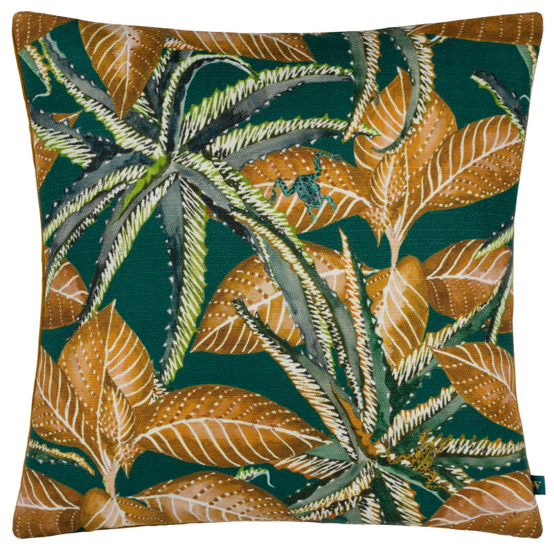 Floral Square Cushion, Emerald, Feather