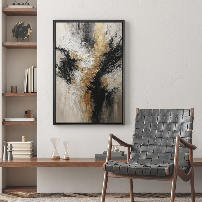 Reproduction d'art abstrait sur toile encadrée pour décoration intérieure moderne, Noir, H 24 po x l 16 po