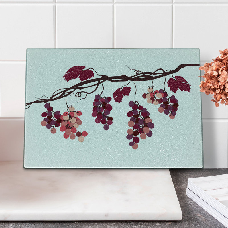 Fruit Tempered Glass Cutting Board Vine Colours Grape Branch Art Dark Fuchsia and Dark Mauve