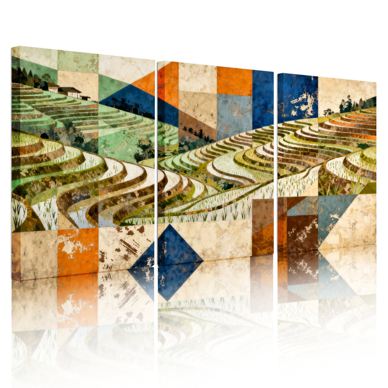 «Terracé Fields», ensemble de 3 reproductions d'art abstrait sur toile, H 18 po x l 36 po