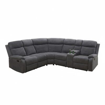 Dark Grey Striped Fabric Reclining Sectional Sofa, 3-Piece With Storage Console & Adjustable Positions