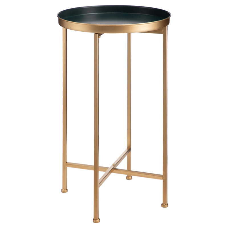 Gold & Navy Blue End Table - Versatile Round Accent Table For Indoor & Outdoor Use