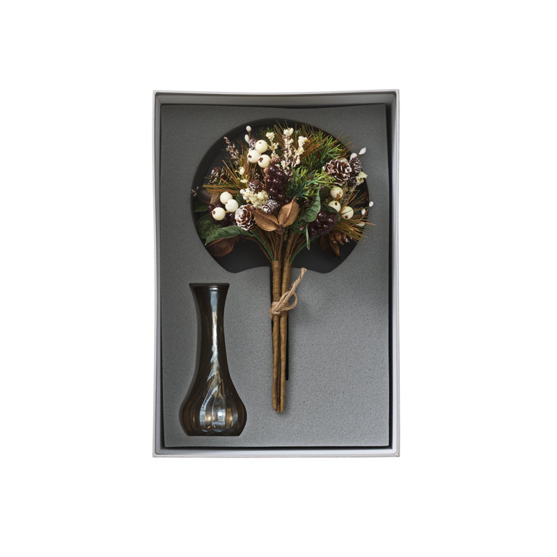 Wildwood 11"H Floral Arrangement in Glass Vase, 11" H x 7.5" W x 7.5" D