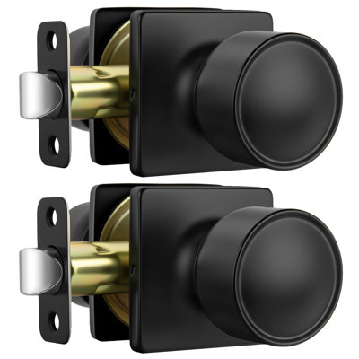 Black Closet Door Knobs, Matte Black Square Door Knobs Interior, Black Passage DoorKnobs Interior for Hallway and Closet (2 Pack)