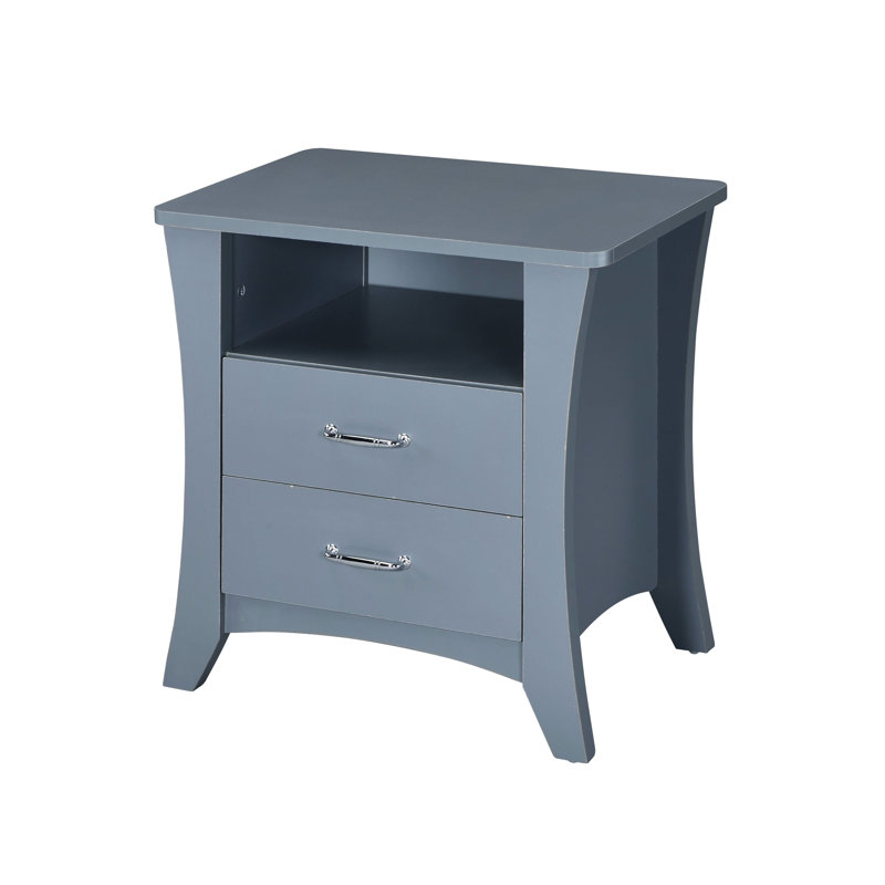 Table de chevet rectangulaire avec rangement à 2 tiroirs et tablette ouverte, Gris