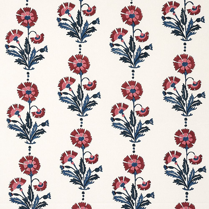 Tissu imprimé bloc Schumacher x Molly Mahon Dianthus, Indigo / fer