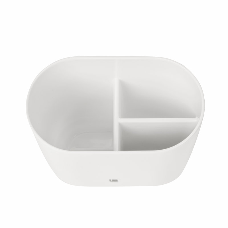 White Oval Melamine Toothbrush Holder with Nickel Finish