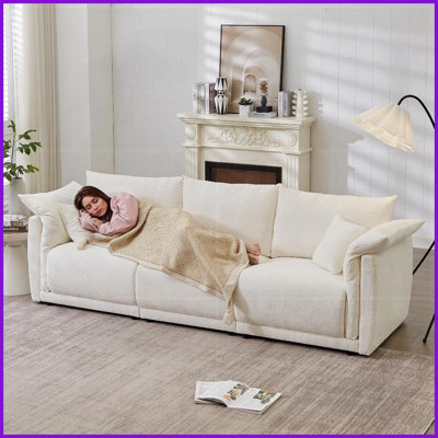 98.5" Modern Linen 3-Seater Sofa with Padded Armrests – Beige Upholstery for Living Room, Bedroom &amp; Office