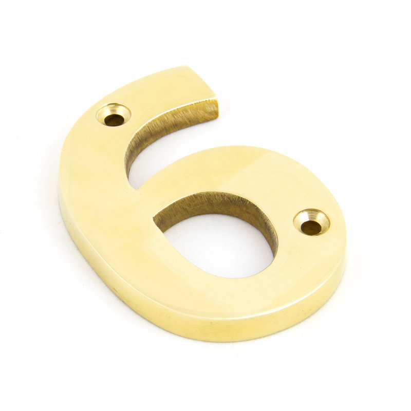 7.8cm H Metal House Number, Polished Brass, 6