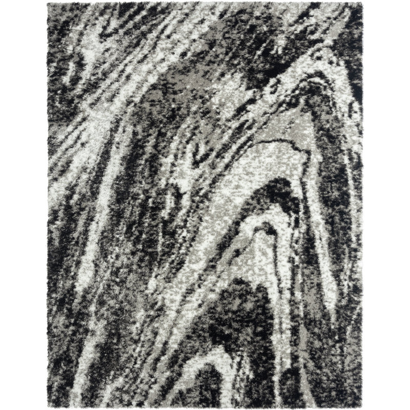 Abstract Area Rug in Black, Rectangle 2' x 3'