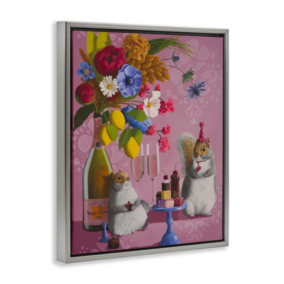 Party Hat Squirrels & Bouquet Floating Frame, design by Heather Gauthier