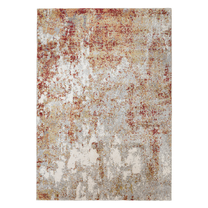 Tapis abstrait rouge et crème 9 pi x 12 pi ivoire