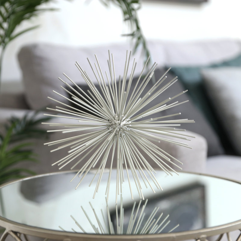 Erizo Spiked Large Sphere, 10" H x 10" W x 10" D, Silver