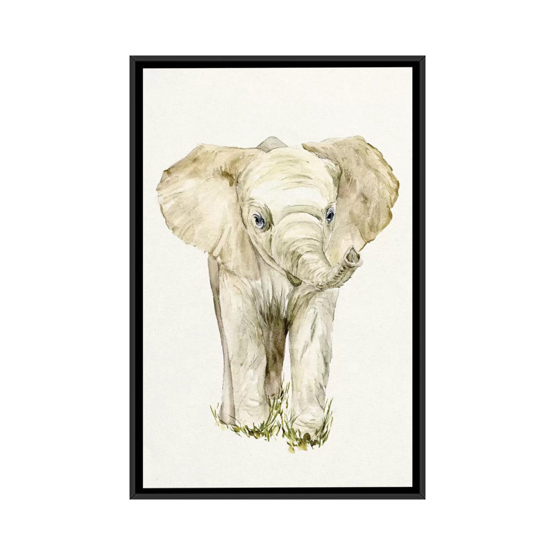 «Baby Elephant II», reproduction d'aquarelle sur toile, H 26 po x l 18 po x P 1,5 po, Toile avec cadre noir, Pas de tapis