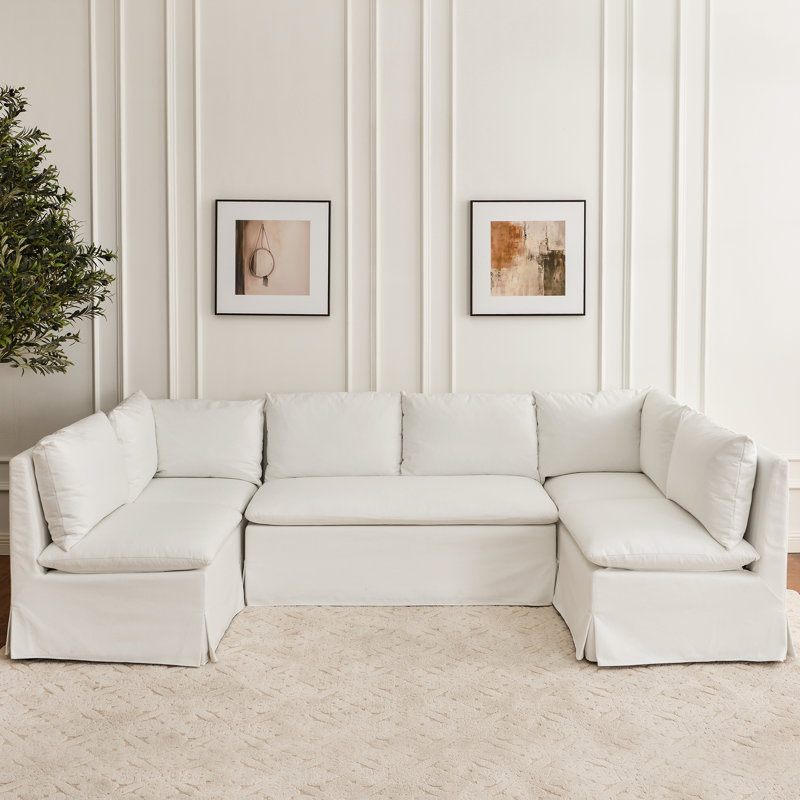 Banquette de salle à manger rembourrée en tissu performance 5 pièces Crampton, Blanc