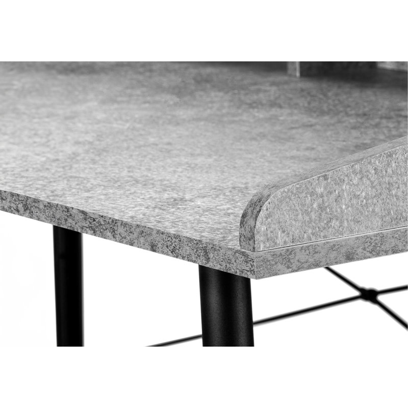 Bureau d'ordinateur, bureau personnel, ordinateur portable, tablettes de rangement, L 48 po, travail, stratifié gris pierre, métal noir, contemporain, moderne
