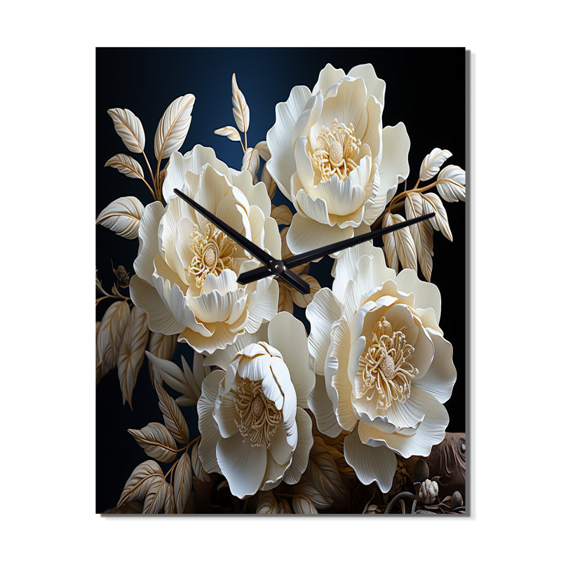 Babafemi - Horloge murale moderne pivoines, Petit