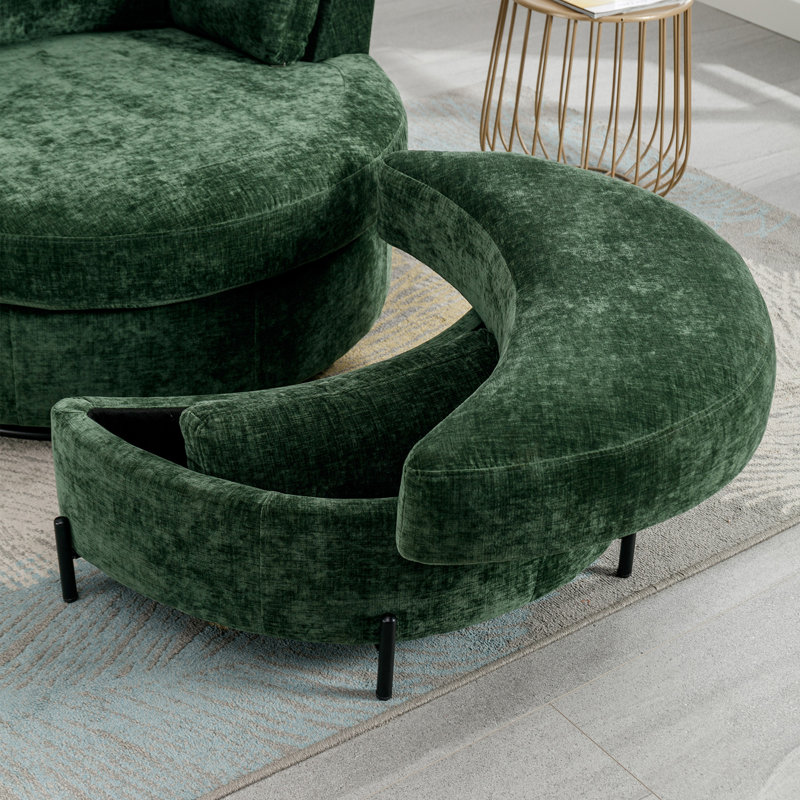 Fauteuil demi-tonneau pivotant de 42,2 po de large et demi avec repose-pieds Sherpa, Chenille verte