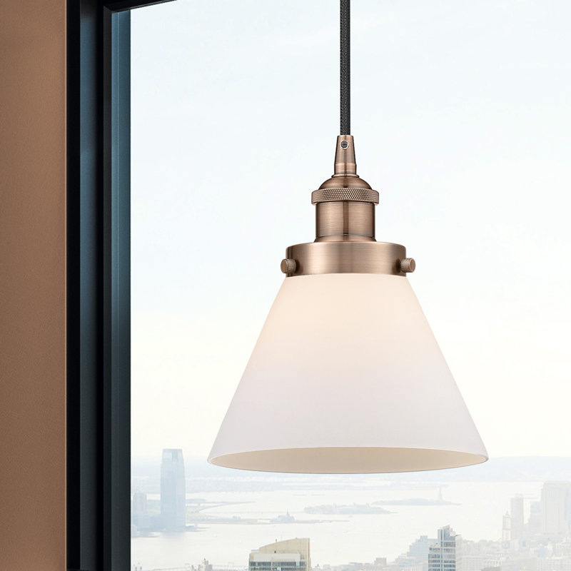 Cone 1 Light Mini Pendant, White, 9.75" H x 7.75" W x 7.75" D, Copper