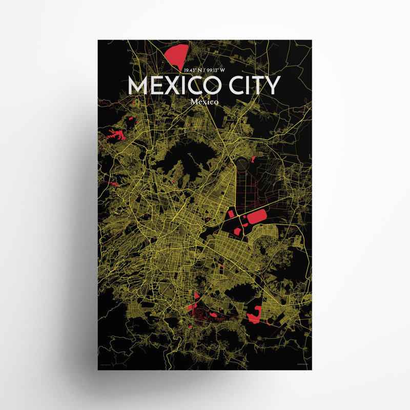 Mexico City Map In Contrast - No Frame Print, 17cm H x 11cm W x 0.05cm D