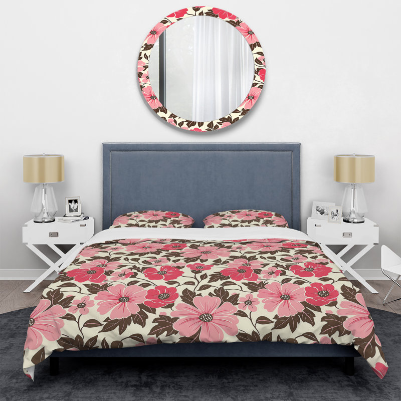 Ensemble de housse de couette moderne rose et rose à motif de marguerites IV