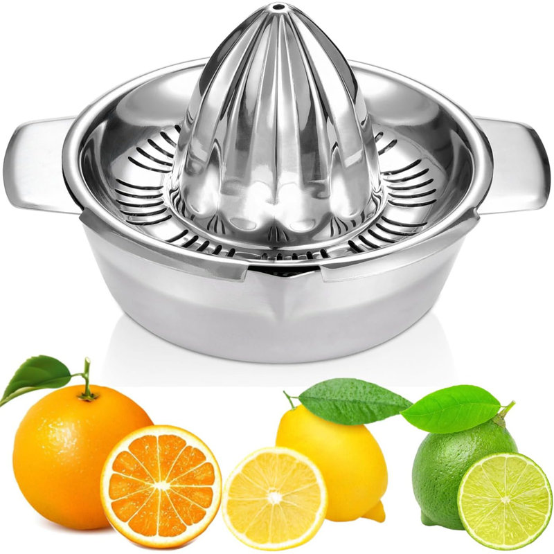 304 Stainless Steel Heavy-Duty Citrus Juicer, Rotation Press with Strainer & 10oz Bowl, 2 Pour Spouts