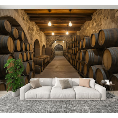 Peel and Stick Wallpaper Rustic Wine Cellar Wooden Barrels Stone Walls Home Bar Club Party Wall Murals 69"H x 96"W Removable PVC Wall Paper Self-Adhesive Wall Decor for Bedroom Living Room Home Office