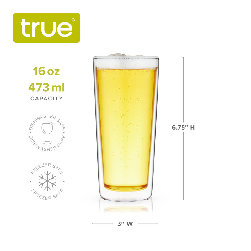 True Double Walled Pint Glasses, Set Of 2, 16 Oz, True